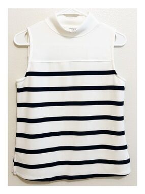 Cable & Gauge studio mock neck striped sleeveless top
